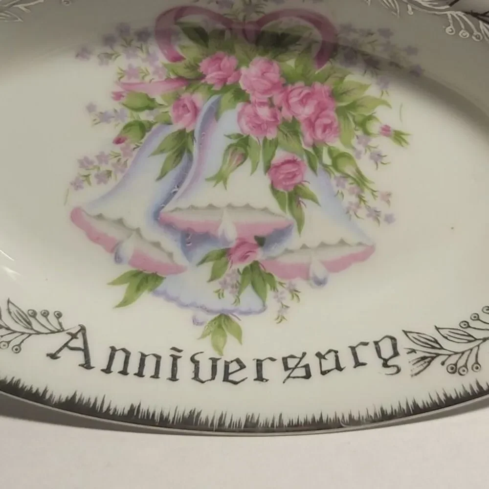 PlateVintage Royal Crown Japan 25th Anniv. Plate Silver Trim Arnart Porcelain 8.